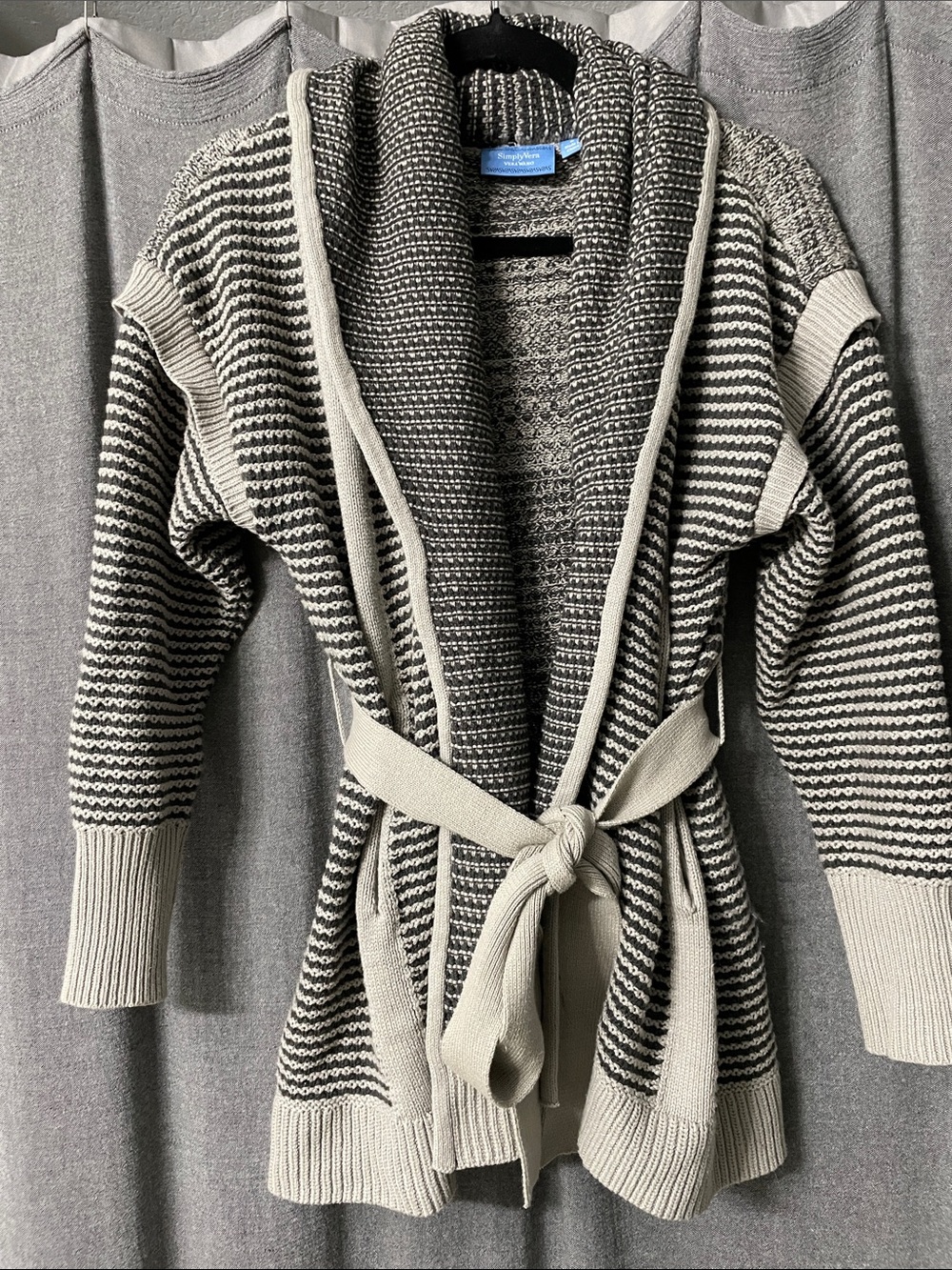 Simply Vera Vera WangDark And Light Gray Striped Shawl-Collar Cardigan